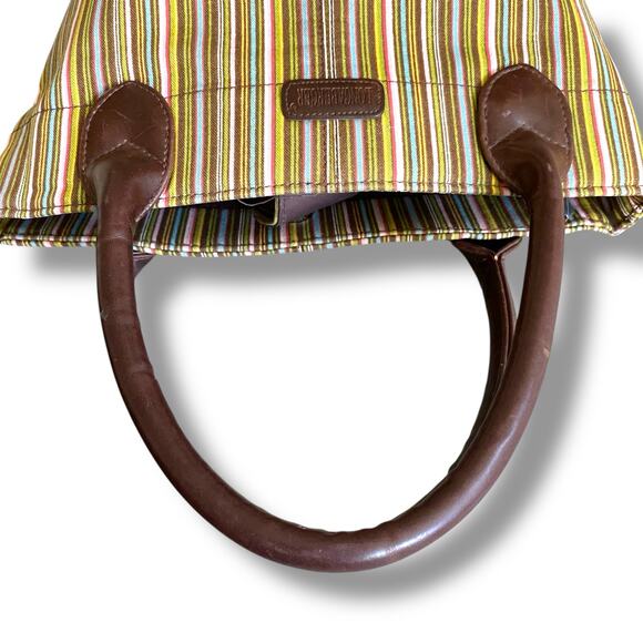Longaberger Small Tote Bag Purse Multi Stripe Canvas Double Handle Casual Travel - Picture 10 of 14